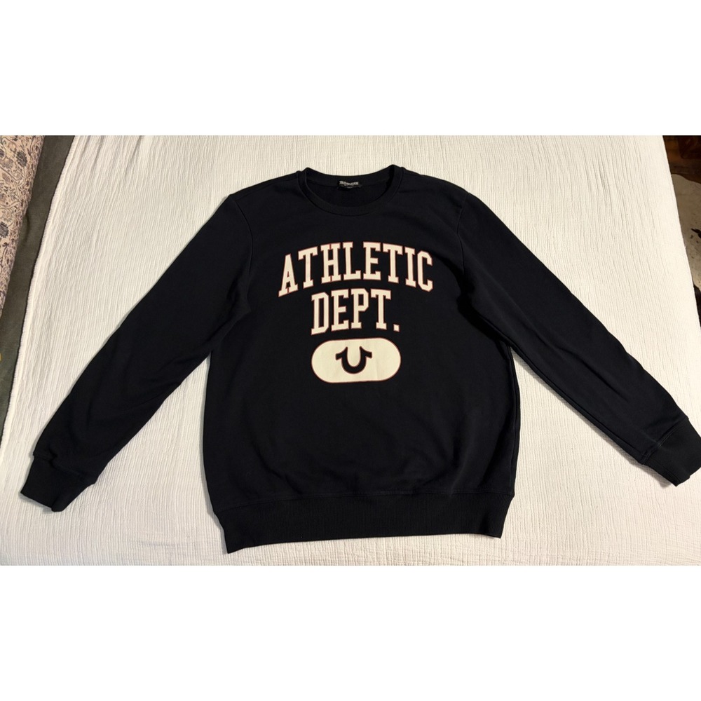 True Religion Athletic Dept Sweatshirt Men's M Black Logo Crewneck White Letters